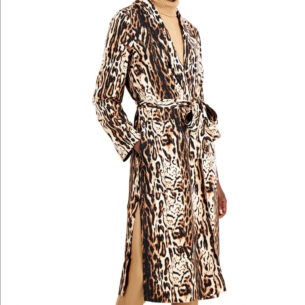 INC Animal Print Belted Trench Coat